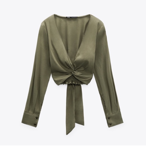 Zara knotted crop chemise blouse - Picture 1 of 5